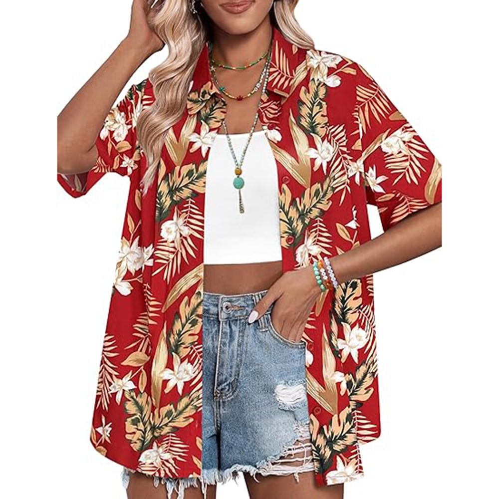 Hawaiian Shirt – Coconut Tree Print Women’s Hawaiian Shirt – Casual Summer Button-Up
