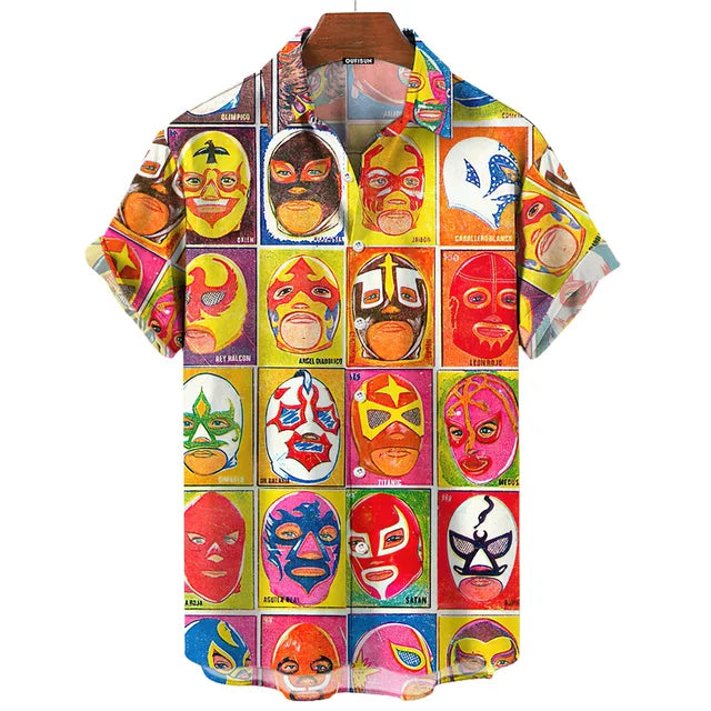 Hawaiian Shirt – Vintage Mexican Wrestling 3D Print Shirt – Oversized Men’s Casual Top