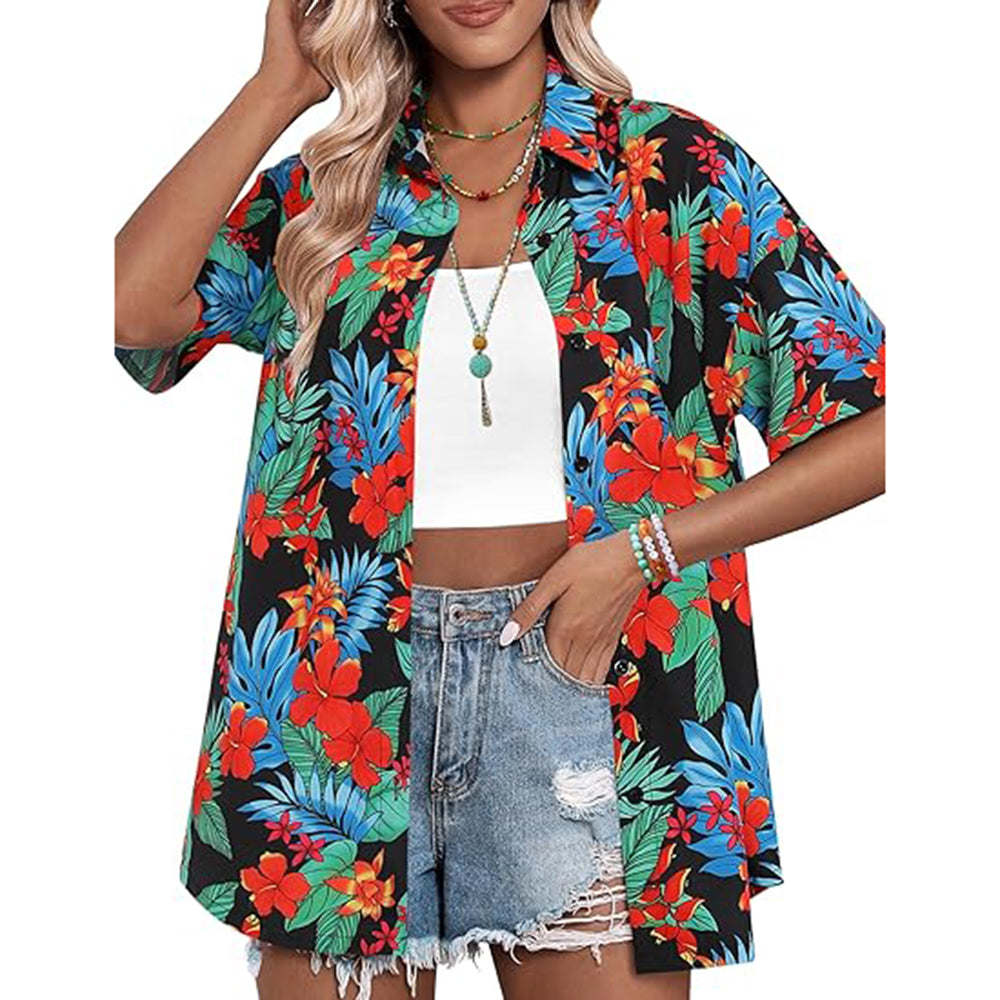 Hawaiian Shirt – Coconut Tree Print Women’s Hawaiian Shirt – Casual Summer Button-Up