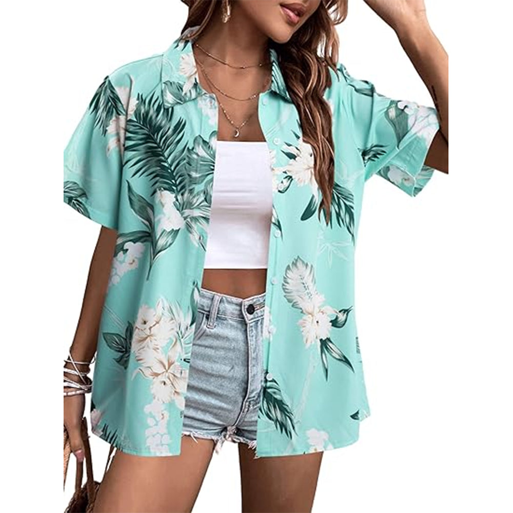 Hawaiian Shirt – Coconut Tree Print Women’s Hawaiian Shirt – Casual Summer Button-Up