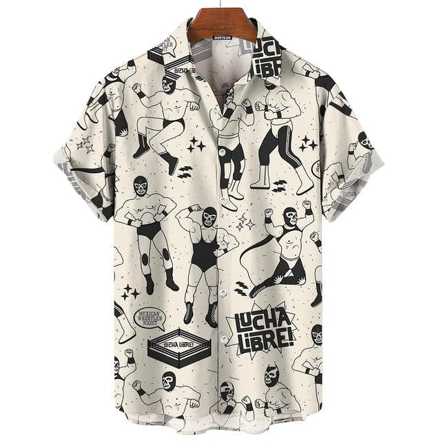 Hawaiian Shirt – Vintage Mexican Wrestling 3D Print Shirt – Oversized Men’s Casual Top