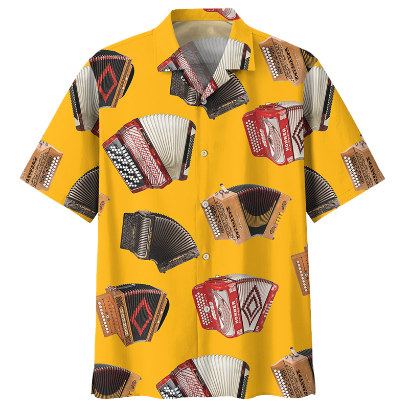 Hawaiian Shirt – Accordion 3D Print Hawaiian Shirt – Men’s Musical Art Summer Top
