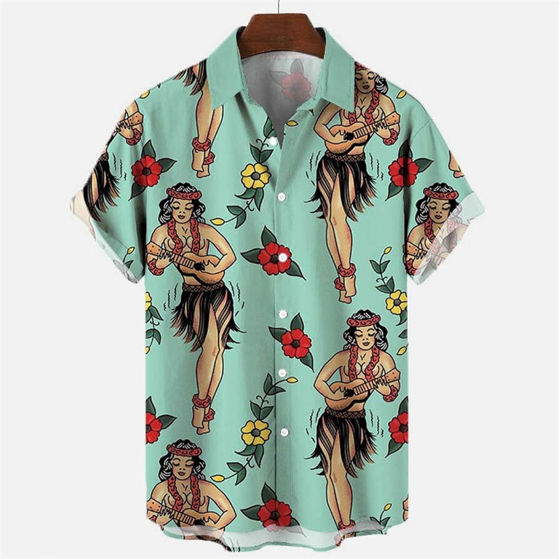 Hawaiian Shirt – Floral Cartoon 3D Print Hawaiian Shirt – Oversized Unisex Summer Top