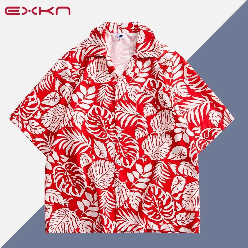 Hawaiian Shirt – Pink Flower Cuban Shirt – Loose Y2K Hawaiian Top for Men & Women