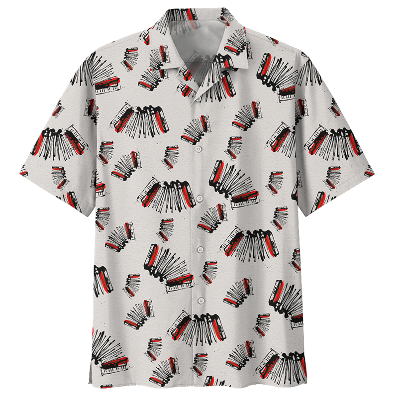 Hawaiian Shirt – Accordion 3D Print Hawaiian Shirt – Men’s Musical Art Summer Top