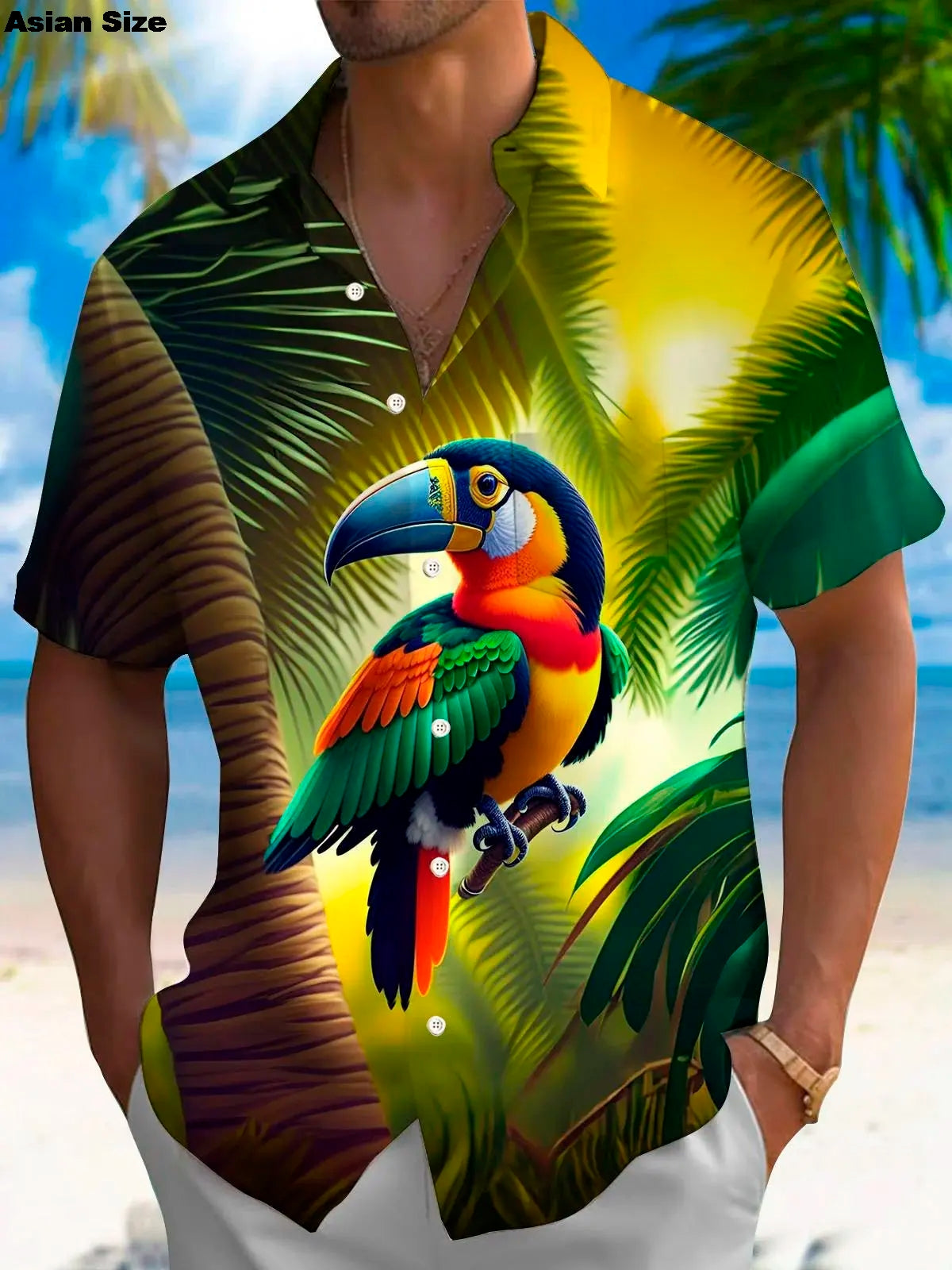 Hawaiian Shirt – 2025 Flamingo & Parrot 3D Print Hawaiian Shirt – Unisex Beachwear