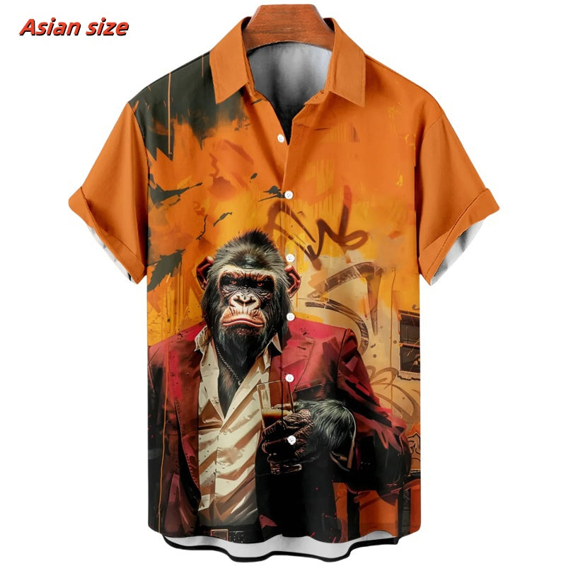 Hawaiian Shirt – Funny Monkey Gentleman 3D Print Hawaiian Shirt – Men’s Casual Aloha Top