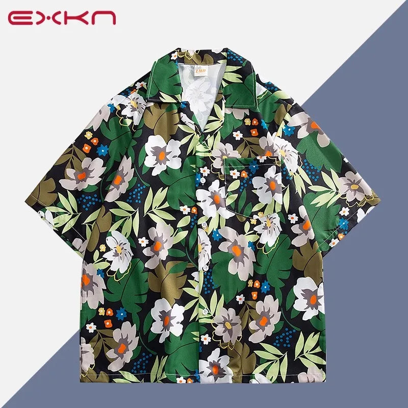 Hawaiian Shirt – Pink Flower Cuban Shirt – Loose Y2K Hawaiian Top for Men & Women