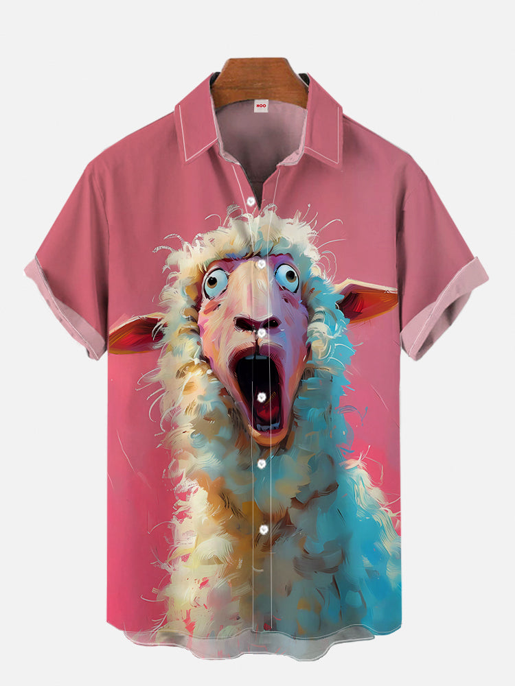 Hawaiian Shirt – Funny Animal Print Shirt – Bald Pig, Donkey & Lamb Retro Summer Style