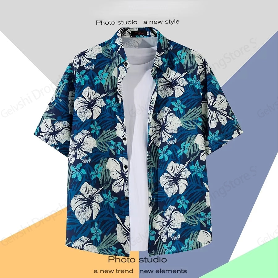 Hawaiian Shirt – Cartoon Floral 3D Print Hawaiian Shirt – Unisex Loose Beach Top
