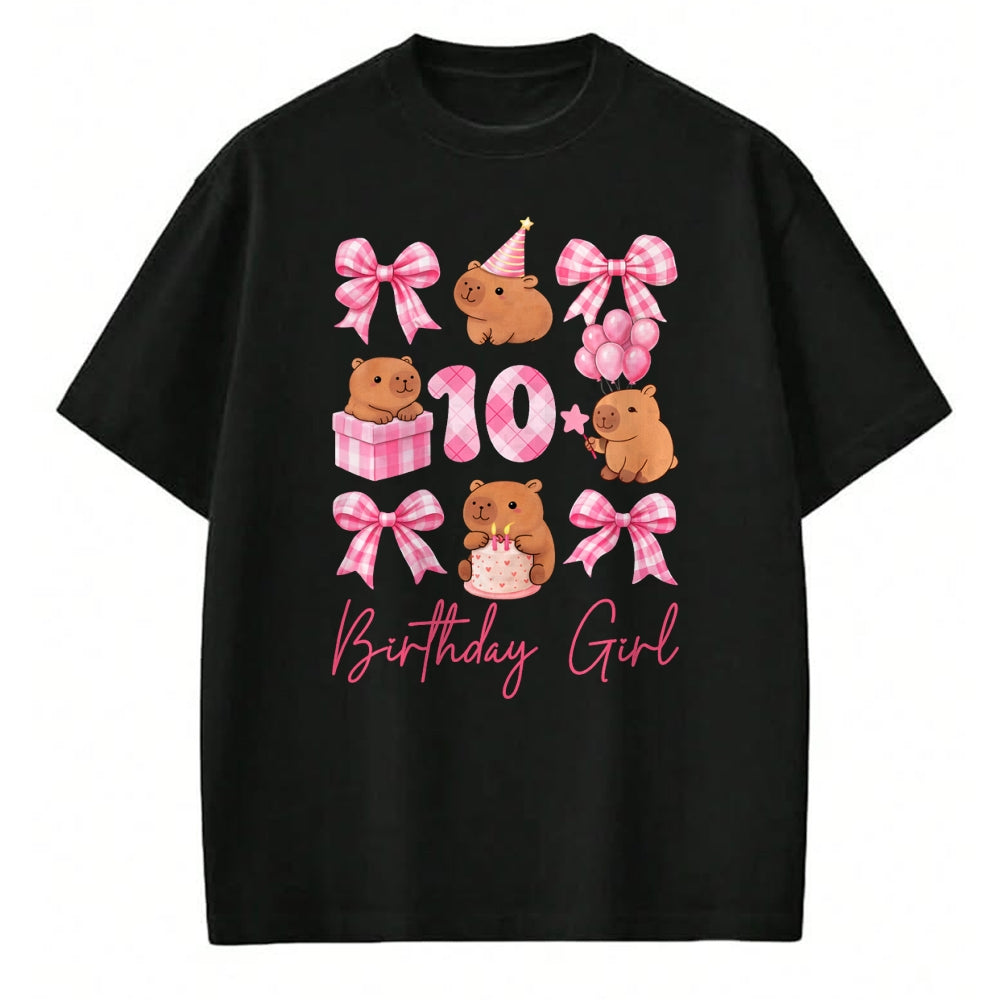Cute Capybara Shirt, Funny Capybara Unisex T-Shirt/Hoodie/Sweatshirt HLT00 - Coquette 10th Birthday Girl Cute Capybara Bow 10 Year Old T-Shirt