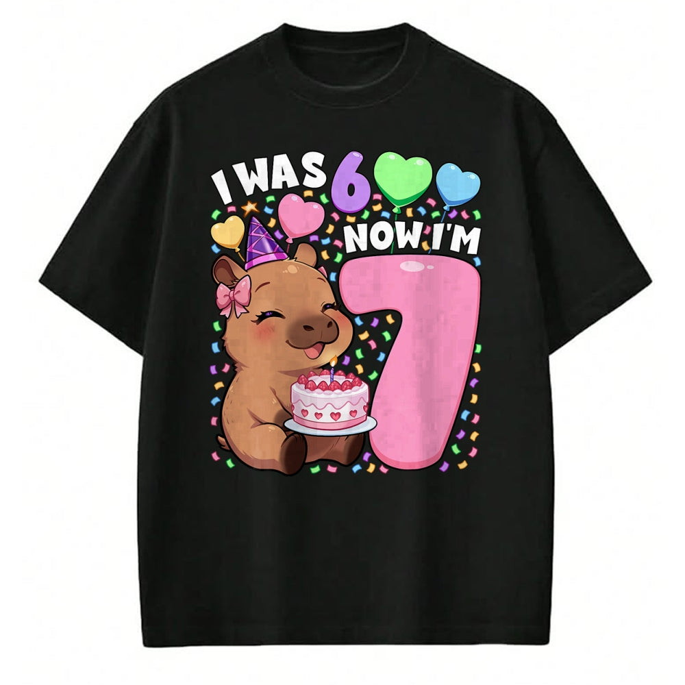 Cute Capybara Shirt, Funny Capybara Unisex T-Shirt/Hoodie/Sweatshirt HLT00 - I was 6 Now I_m 7 Shirt Kawaii 7th Capybara 67 Birthday T-Shirt
