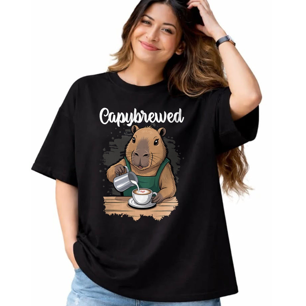 Cute Capybara Shirt, Funny Capybara Unisex T-Shirt/Hoodie/Sweatshirt HLT00 - Capybrewed Funny Capybara Barista Coffee Lover T-Shirt