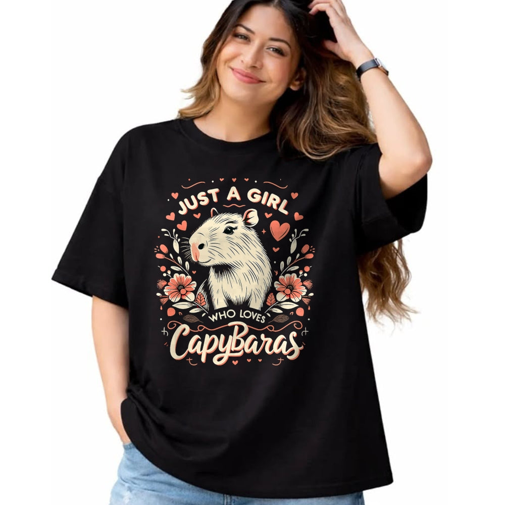 Cute Capybara Shirt, Funny Capybara Unisex T-Shirt/Hoodie/Sweatshirt HLT00 - Just a Girl who Loves Capybaras T-Shirt (6)