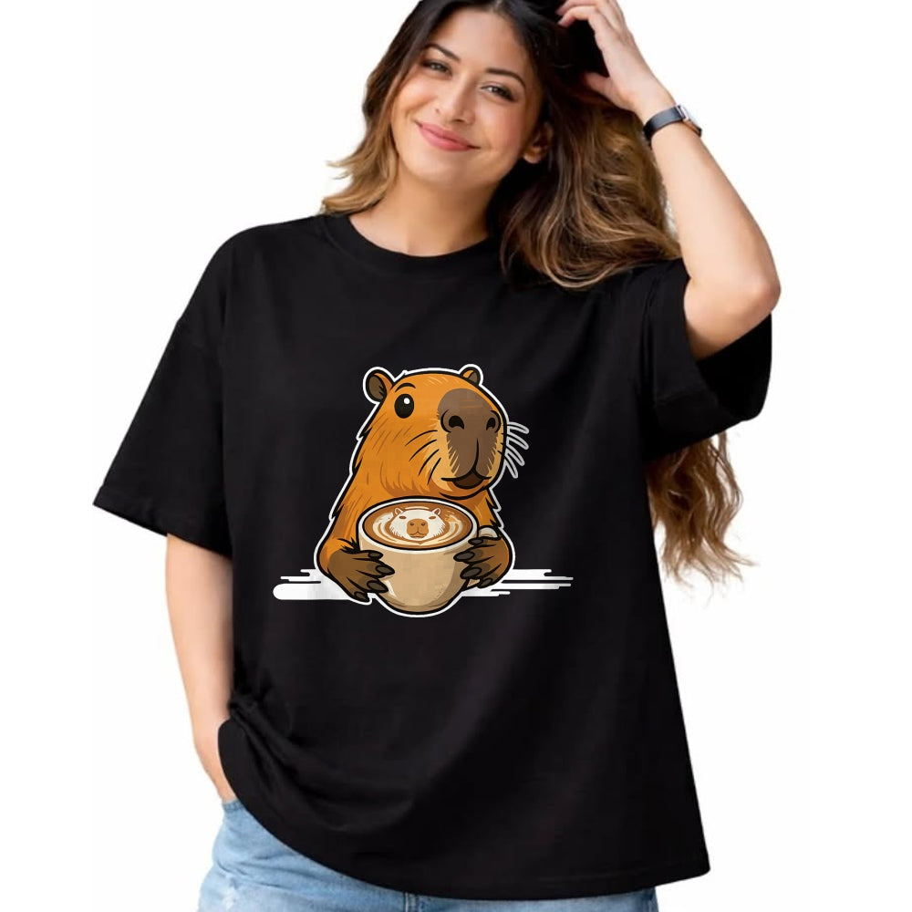 Cute Capybara Shirt, Funny Capybara Unisex T-Shirt/Hoodie/Sweatshirt HLT00 - Capybara Coffee Lover Latte Art Funny Capybara T-Shirt