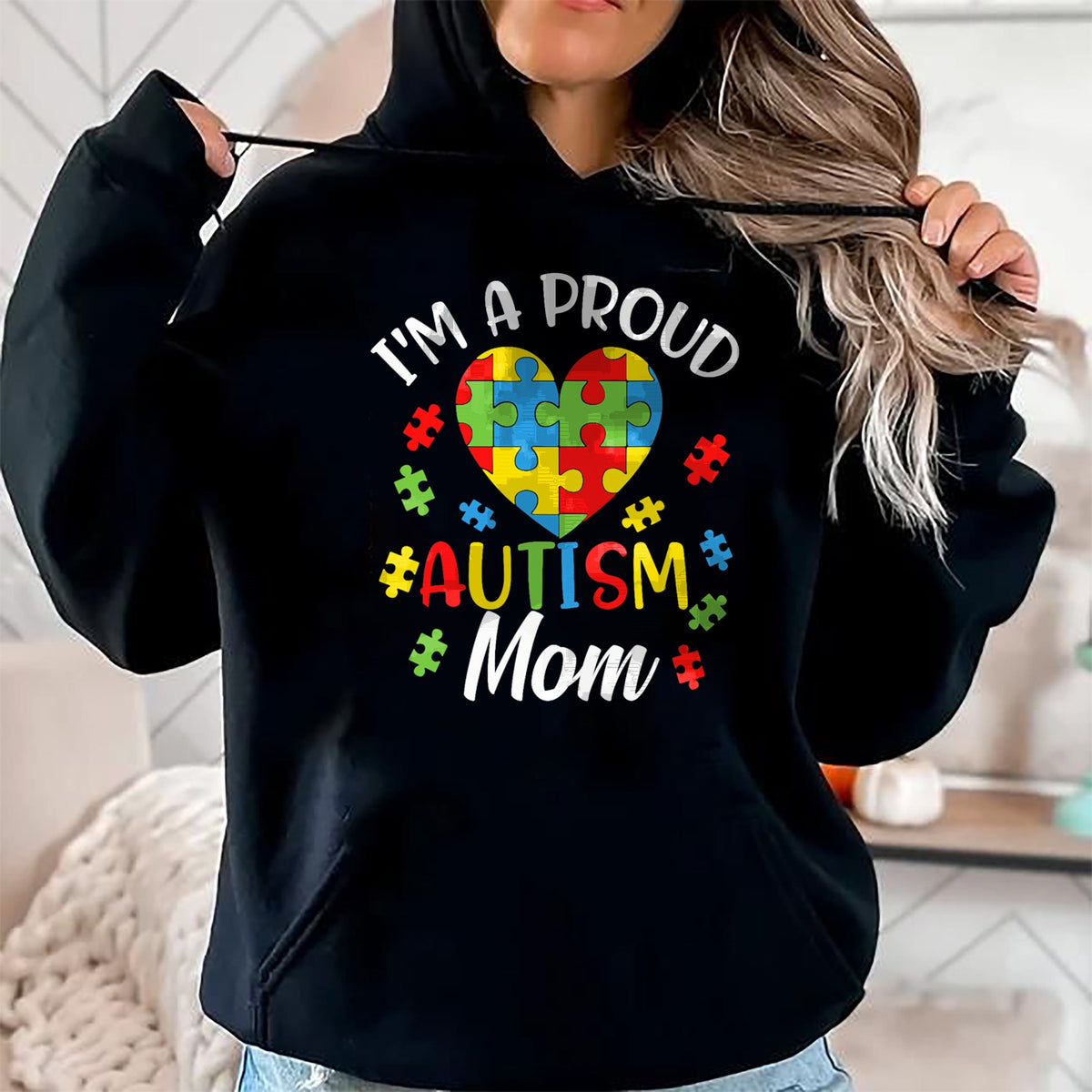 Gift for Mom Shirt, Funny Mom Unisex T-Shirt/Hoodie/Sweatshirt HLT00 - I'm A Proud Mom Autism Awareness Autistic Heart Son Daughter T-Shirt