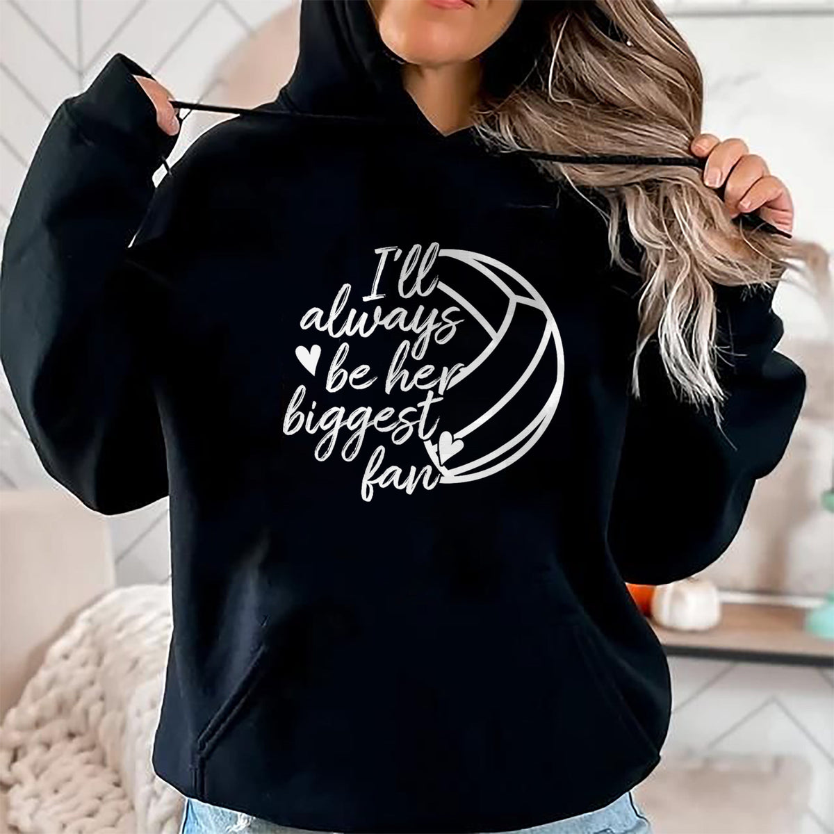 Gift for Mom Shirt, Funny Mom Unisex T-Shirt/Hoodie/Sweatshirt HLT00 - I'll Always Be Her Biggest Fan Volleyball Mom Dad T-Shirt T-Shirt