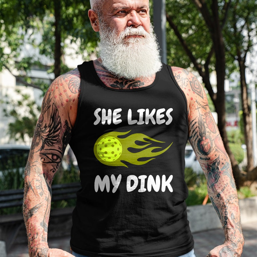Funny Pickleball Shirt, Pickleball Lover Unisex T-Shirt/Hoodie/Sweatshirt HLT00 - She Likes My Dink Pickleball Couple Matching T-Shirt