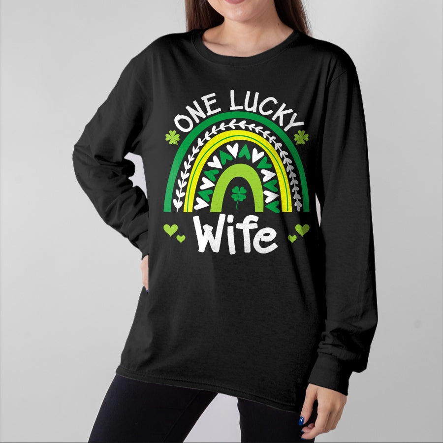 Best Wife Shirt, Wife and Husband Unisex T-Shirt/Hoodie/Sweatshirt HLT00 - Gift for wife T shirt, lucky wife One Lucky Wife Boho Rainbow St Patricks Day Shamrock T-Shirt (1)