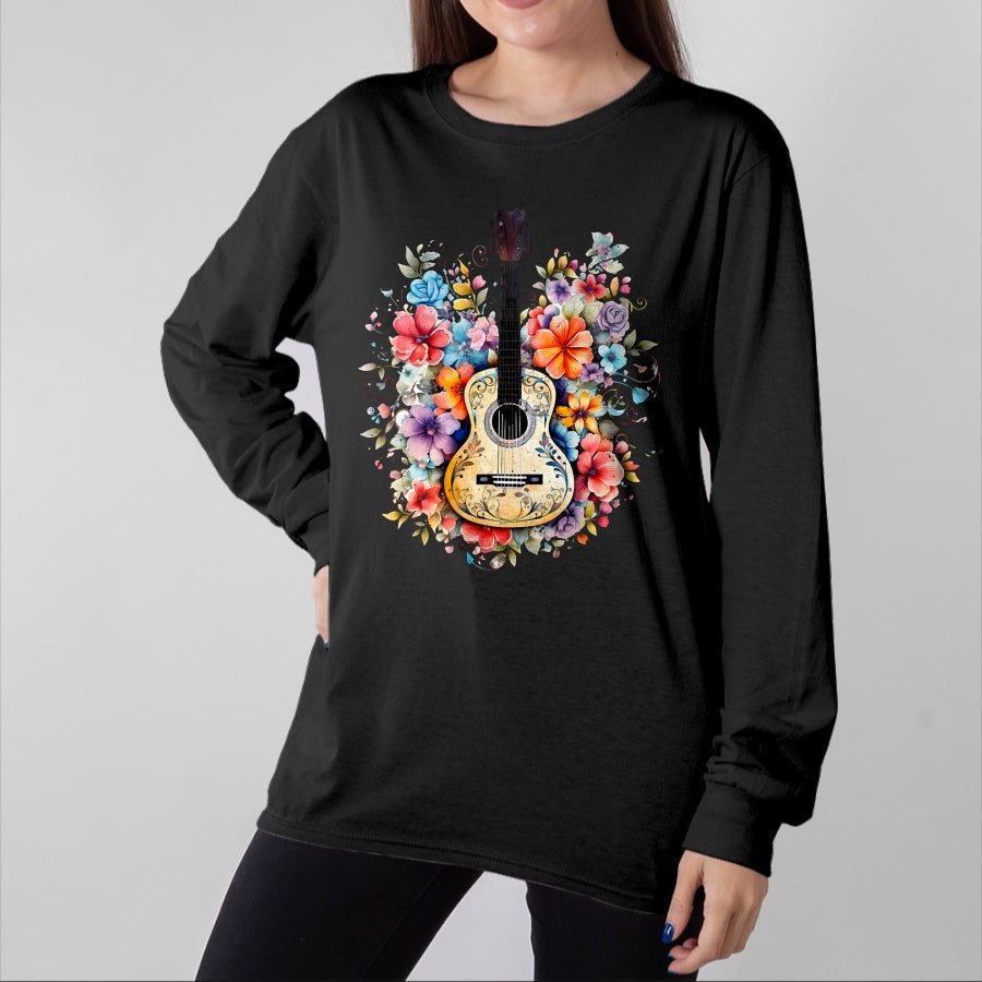 Guitar Lover Shirt, Funny Guitar UnisexT-Shirt/Hoodie/Sweatshirt HLT00 - Floral Guitar Graphic Guitarist Gift Mens Womens Dad Girl T-Shirt