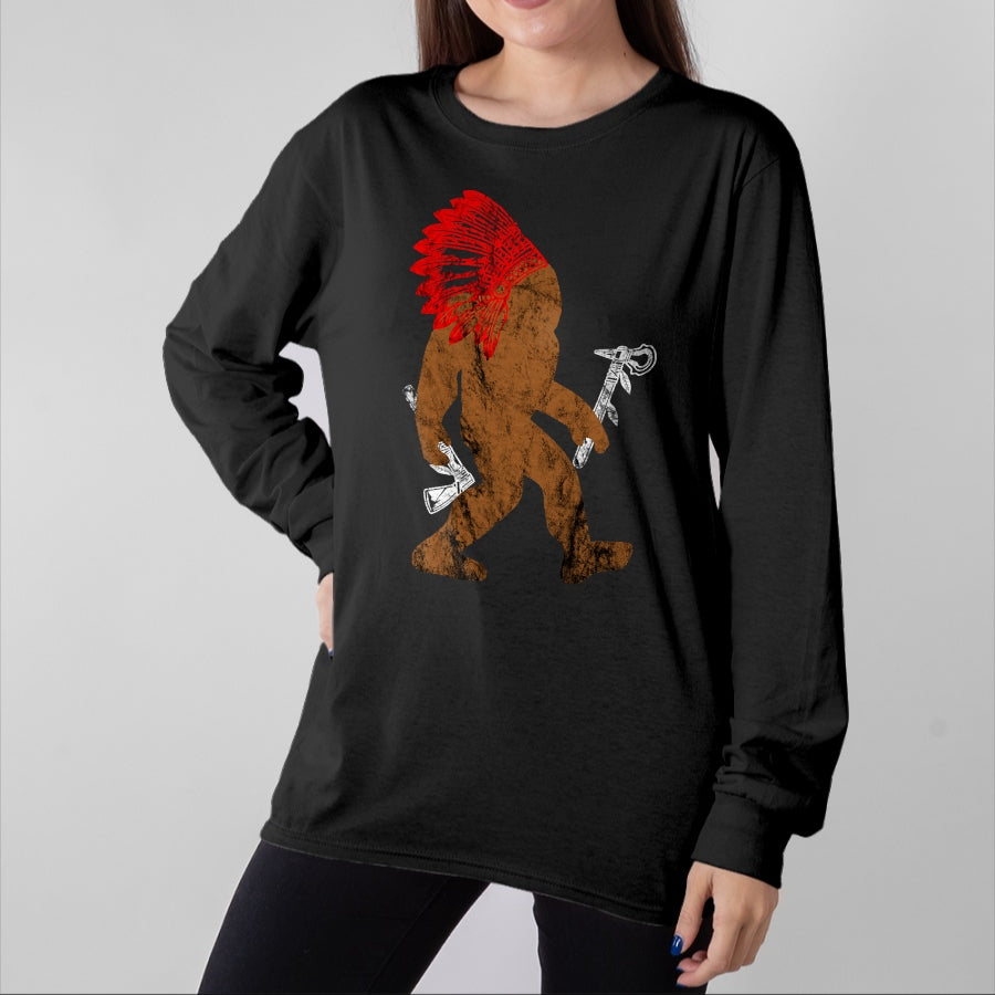 Native American T-Shirts, Vintage Native American Unisex T-Shirt/Hoodie/Sweatshirt HLT00 - Indian Bigfoot Chief Sasquatch Western Carnival Costume