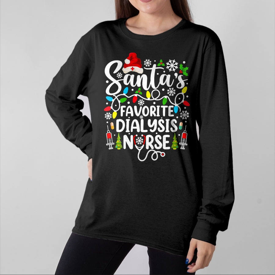 Funny Nurse Shirt, Nurse Unisex T-Shirt/Hoodie/Sweatshirt HLT00 - Santa's Favorite Dialysis Nurse Funny Christmas T-Shirt