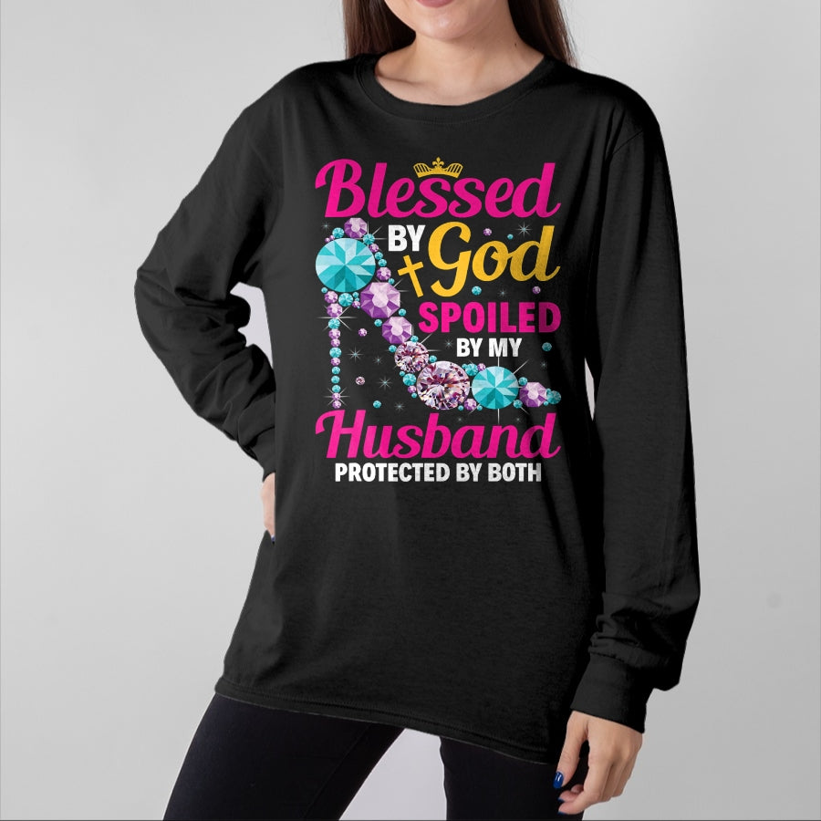 Best Wife Shirt, Wife and Husband Unisex T-Shirt/Hoodie/Sweatshirt HLT00 - Gift for wife T shirt, spoiled wife Christian Wife Jesus Blessed By God Spoiled By My Husband T-Sh