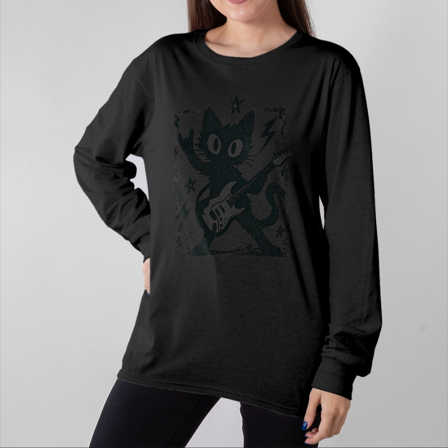 Guitar Lover Shirt, Funny Guitar UnisexT-Shirt/Hoodie/Sweatshirt HLT00 - Cat Playing Guitar Rock Star Rock N Roll Y2k Men Women Kids T-Shirt