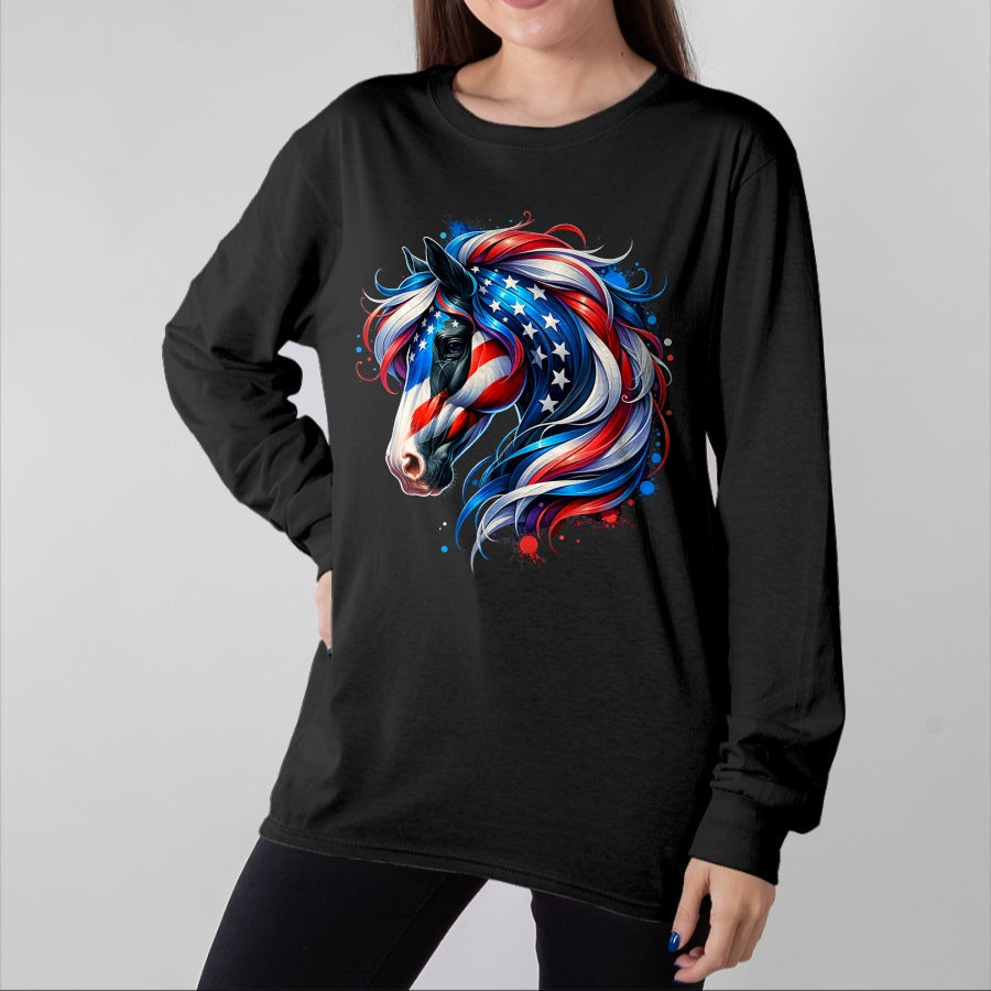 Best Horse Lover Shirt , Funny Horse UnisexT-Shirt/Hoodie/Sweatshirt HLT00 - Horse 4th of July Patriotic Horse Graphic American Flag T-Shirt