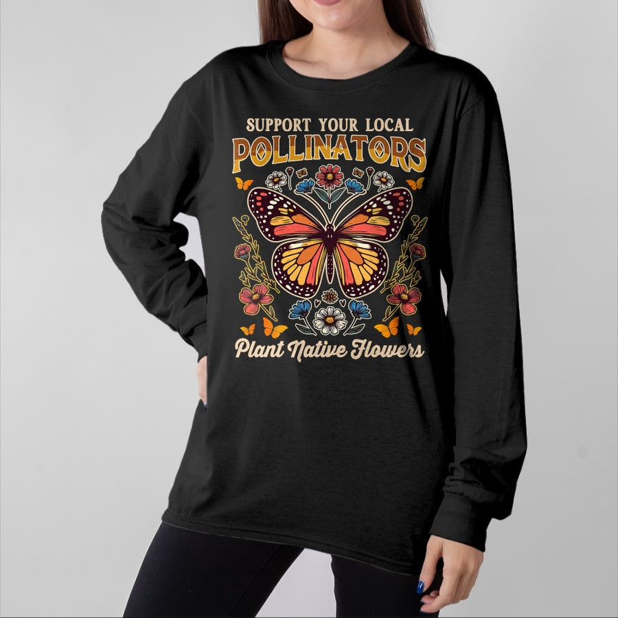 Native American T-Shirts, Vintage Native American Unisex T-Shirt/Hoodie/Sweatshirt HLT00 - Butterfly Support Local Pollinators Plants Native Flowers