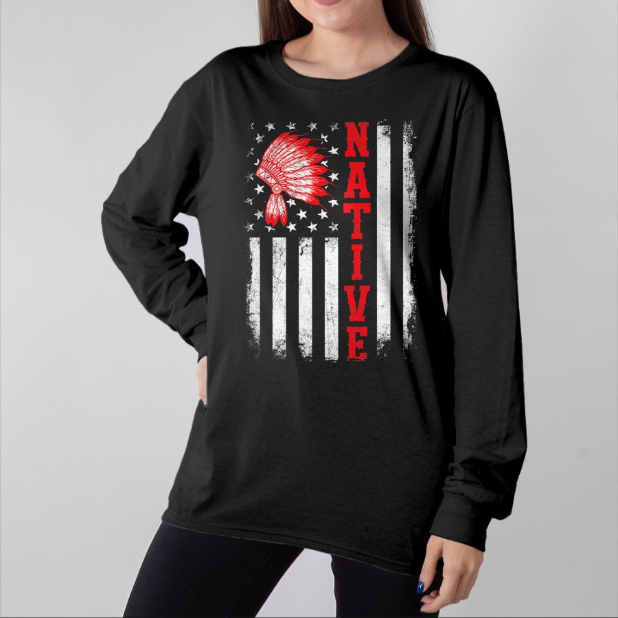 Native American T-Shirts, Vintage Native American Unisex T-Shirt/Hoodie/Sweatshirt HLT00 - Native - American Day USA Flag Cherokee Indigenous People