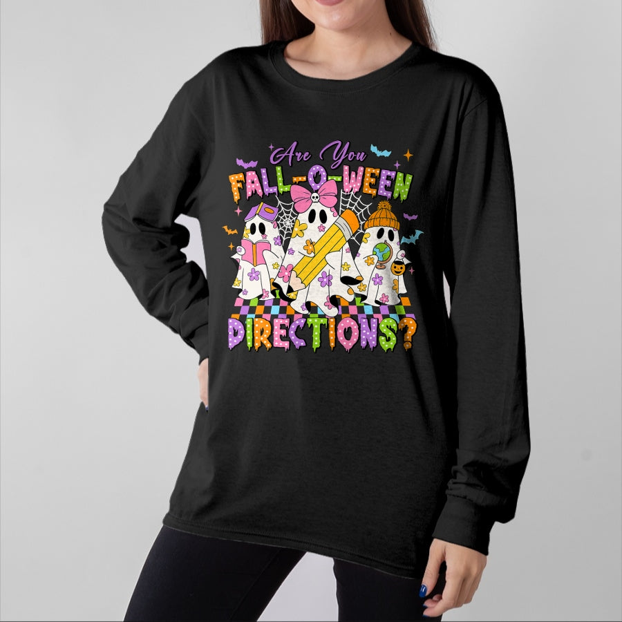 Best Teacher Shirt, Funny Teacher UnisexT-Shirt/Hoodie/Sweatshirt HLT00 - Halloween Floral Ghost Teacher are You Falloween Directions T-Shirt