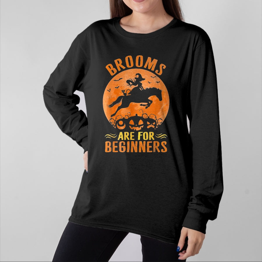 Best Horse Lover Shirt , Funny Horse UnisexT-Shirt/Hoodie/Sweatshirt HLT00 - Horses Equestrian Witch Halloween - Brooms are for Beginners T-Shirt, Women, Purple, Large