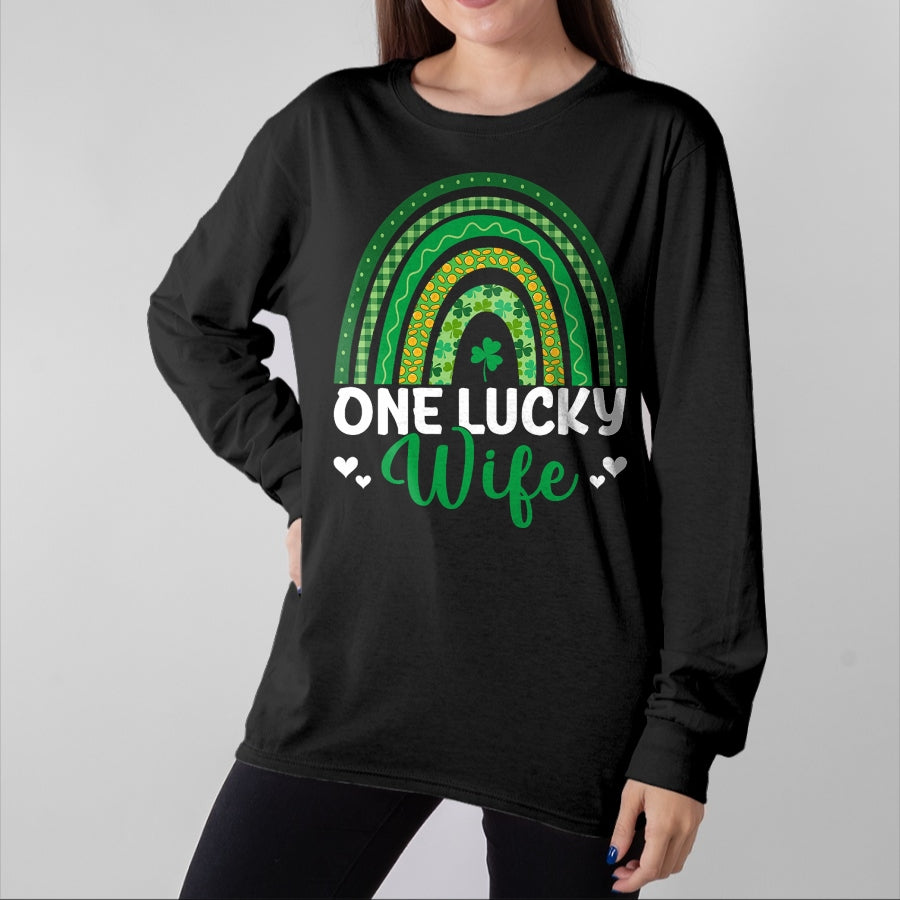 Best Wife Shirt, Wife and Husband Unisex T-Shirt/Hoodie/Sweatshirt HLT00 - Gift for wife T shirt, lucky wife Saint Patrick's Day Shamrock One Lucky Wife Rainbow T-Shirt