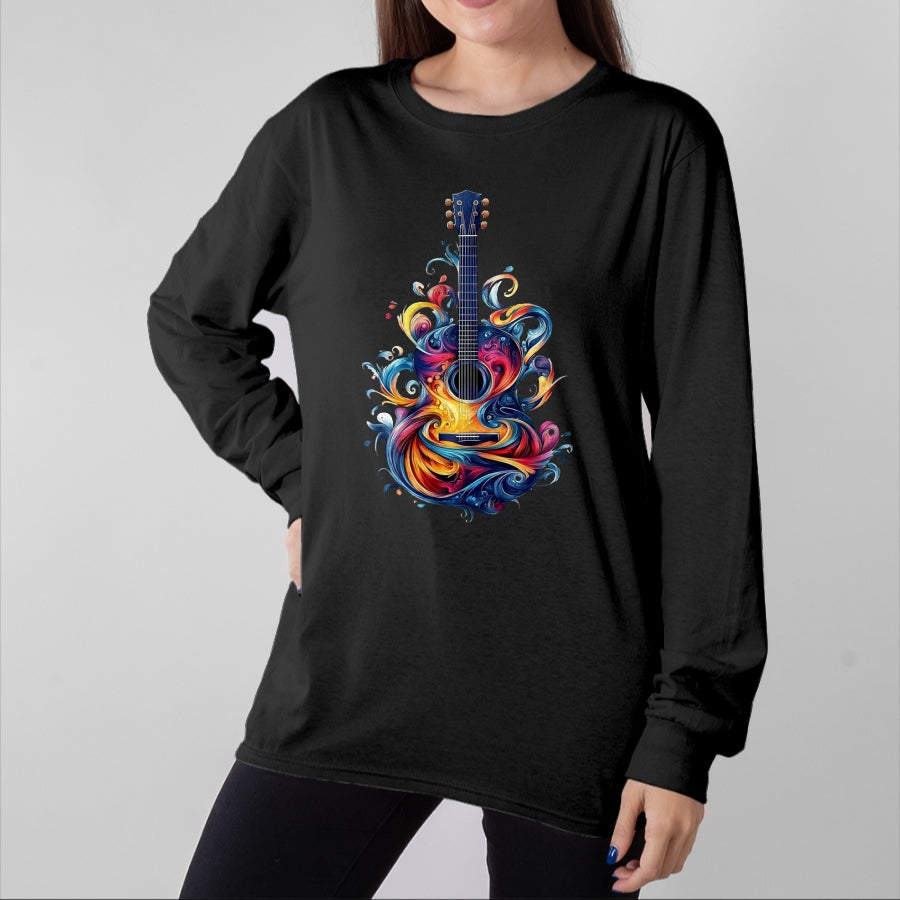Guitar Lover Shirt, Funny Guitar UnisexT-Shirt/Hoodie/Sweatshirt HLT00 - Watercolor Guitar Instrument with Splash Guitar T-Shirt, Men, Black, 3X-Large