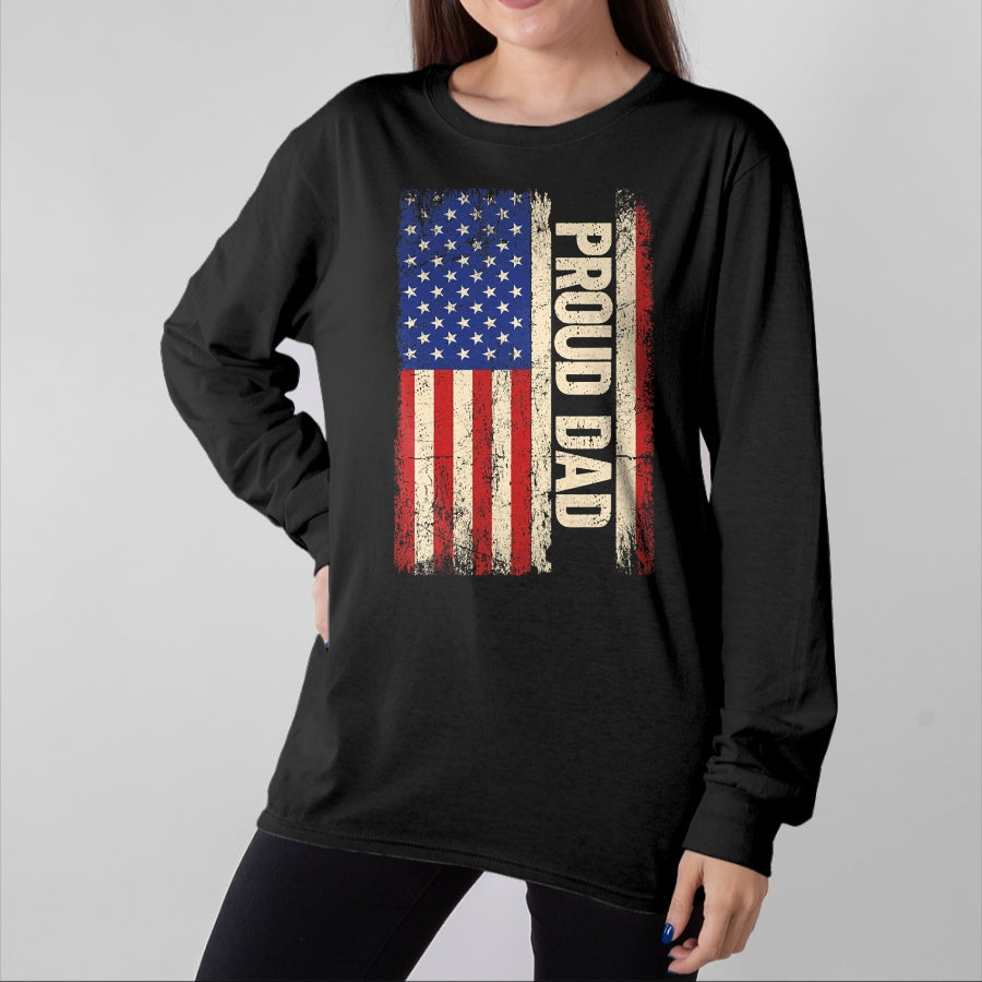 Gift for Dad Shirt, Funny Dad Unisex T-Shirt/Hoodie/Sweatshirt HLT00 – Proud Dad US American Flag Shirt for Fathers Day 2024 Men T-Shirt