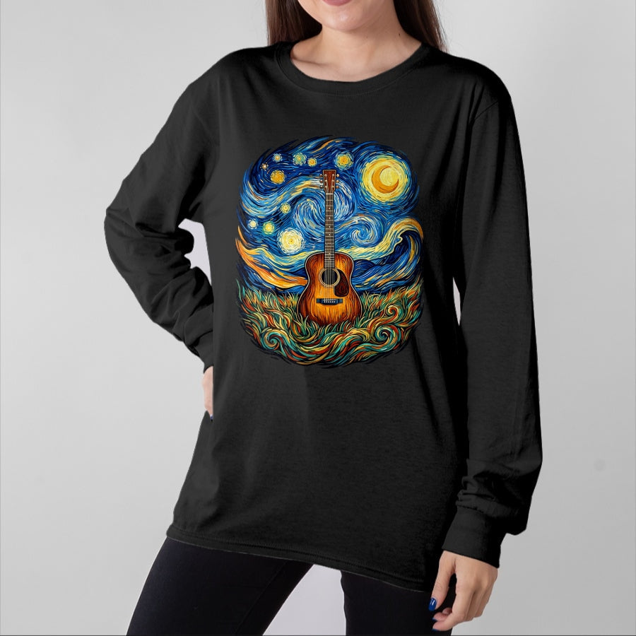 Guitar Lover Shirt, Funny Guitar UnisexT-Shirt/Hoodie/Sweatshirt HLT00 - Acoustic Guitar Starry Night Music Lover Art Men Women Kid T-Shirt