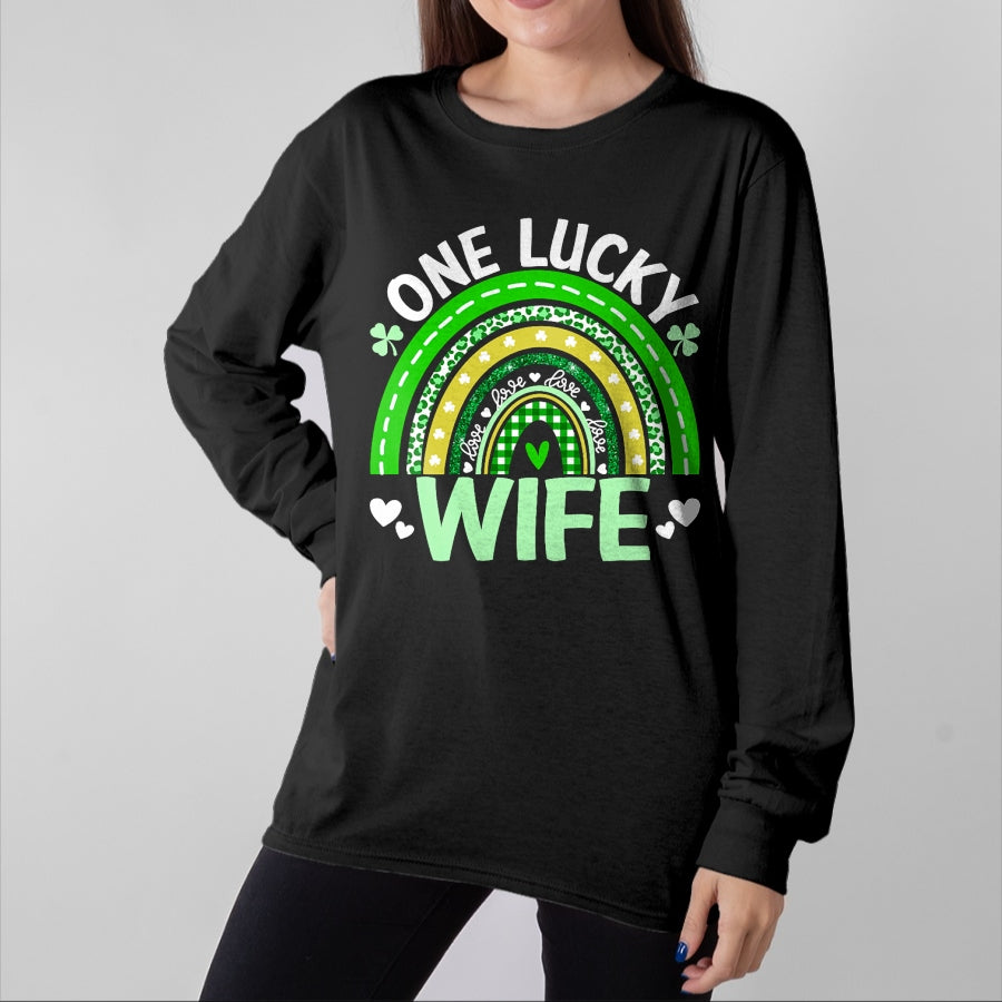 Best Wife Shirt, Wife and Husband Unisex T-Shirt/Hoodie/Sweatshirt HLT00 - Gift for wife T shirt, lucky wife Womens St Patricks Day Clover One Lucky Wife Rainbow Shamrock Ta