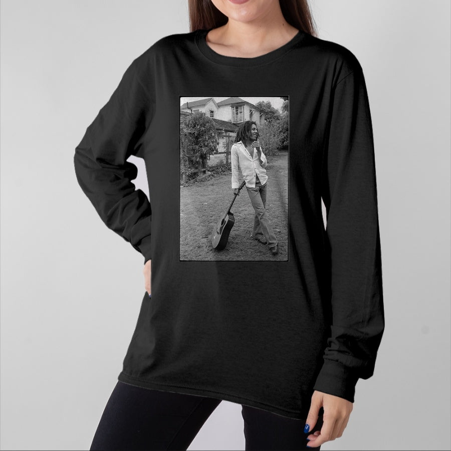 Guitar Lover Shirt, Funny Guitar UnisexT-Shirt/Hoodie/Sweatshirt HLT00 - Bob Marley x David Burnett Black & White Guitar Photo T-Shirt