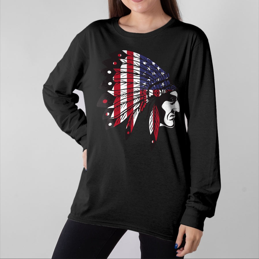 Native American T-Shirts, Vintage Native American Unisex T-Shirt/Hoodie/Sweatshirt HLT00 - Native American Indian Chief American USA Flag 4th Of July