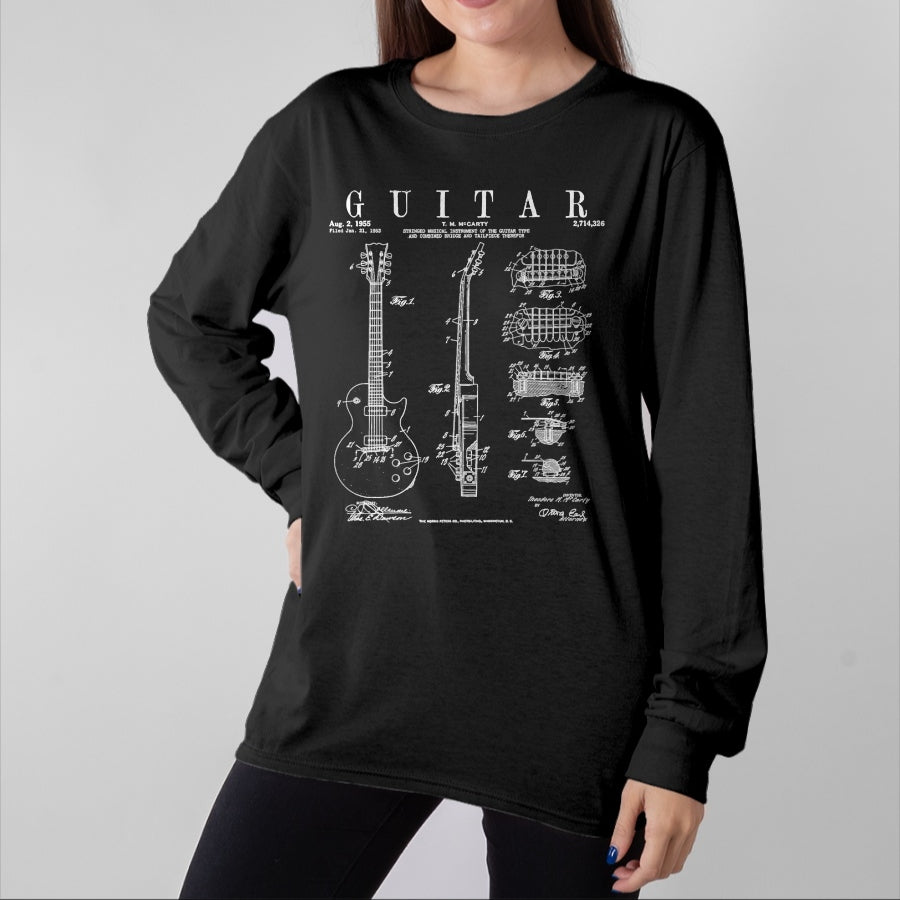 Guitar Lover Shirt, Funny Guitar UnisexT-Shirt/Hoodie/Sweatshirt HLT00 - Electric Guitar Vintage Patent Guitarist Drawing Print T-Shirt