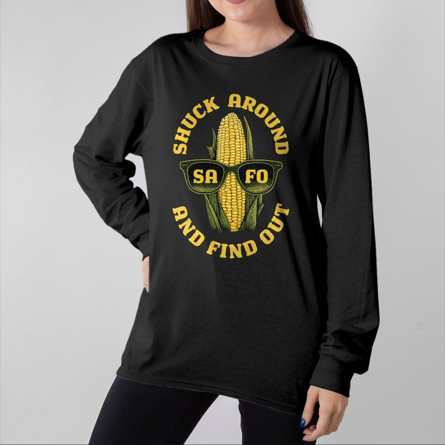 Best Farmer Life Shirt, Funny Farmer UnisexT-Shirt/Hoodie/Sweatshirt HLT00 - Funny Shuck Around and Find Out SAFO Farmers Corn Sunglasses T-Shirt