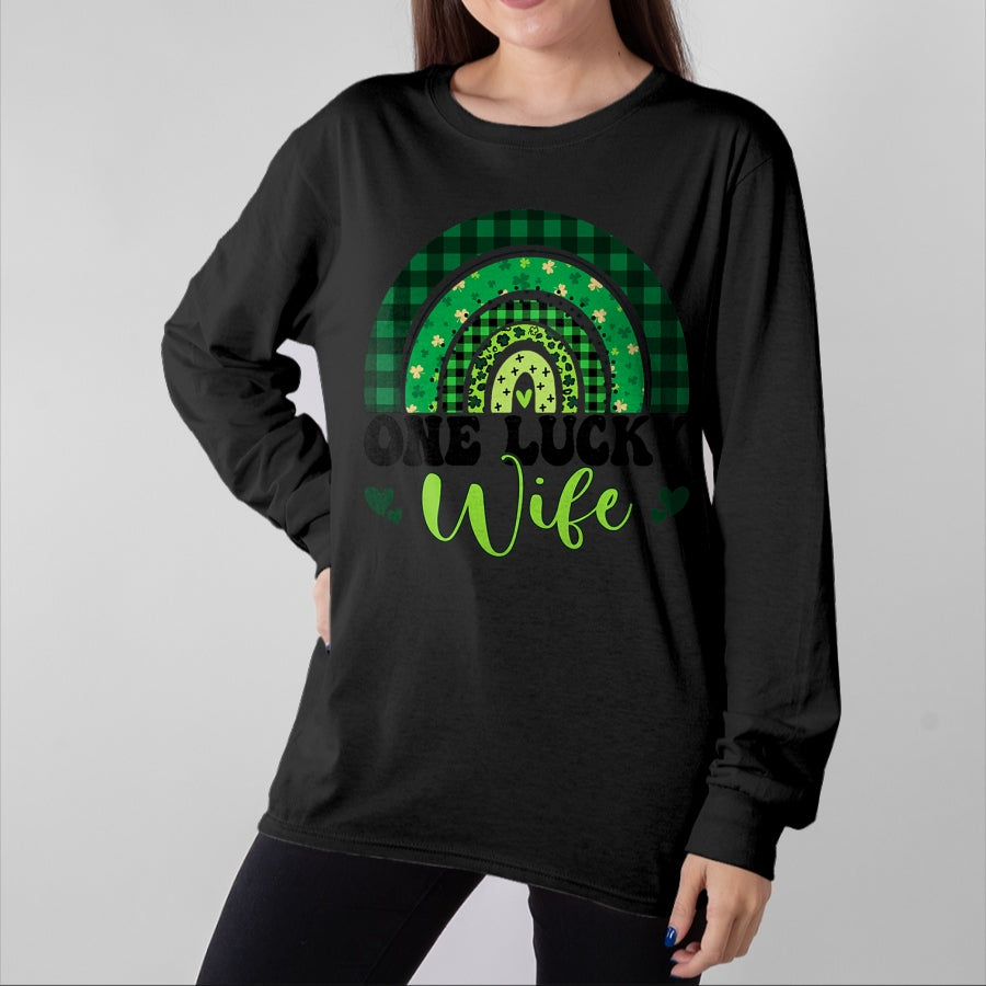 Best Wife Shirt, Wife and Husband Unisex T-Shirt/Hoodie/Sweatshirt HLT00 - Gift for wife T shirt, lucky wife Womens One Lucky Wife Rainbow Irish St Patricks Day Shamrock Tan