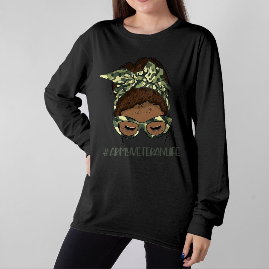 Proud Veteran Shirt, Funny Veteran UnisexT-Shirt/Hoodie/Sweatshirt HLT00 - African American Army Veteran Female Afro Melanin Girl T-Shirt, Men, Black, 3X-Large