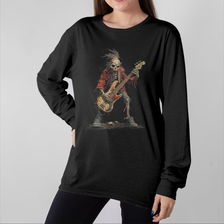 Guitar Lover Shirt, Funny Guitar UnisexT-Shirt/Hoodie/Sweatshirt HLT00 - Skeleton Punk Rocker Halloween Bass Guitar Rock N Roll T-Shirt