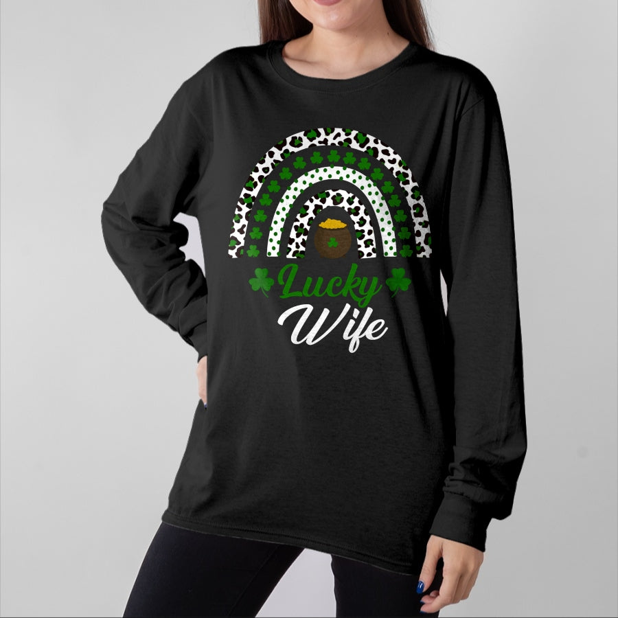 Best Wife Shirt, Wife and Husband Unisex T-Shirt/Hoodie/Sweatshirt HLT00 - Gift for wife T shirt, lucky wife Lucky Wife Rainbow St Patricks Day Lucky Wife Long Sleeve T-Shir (1)