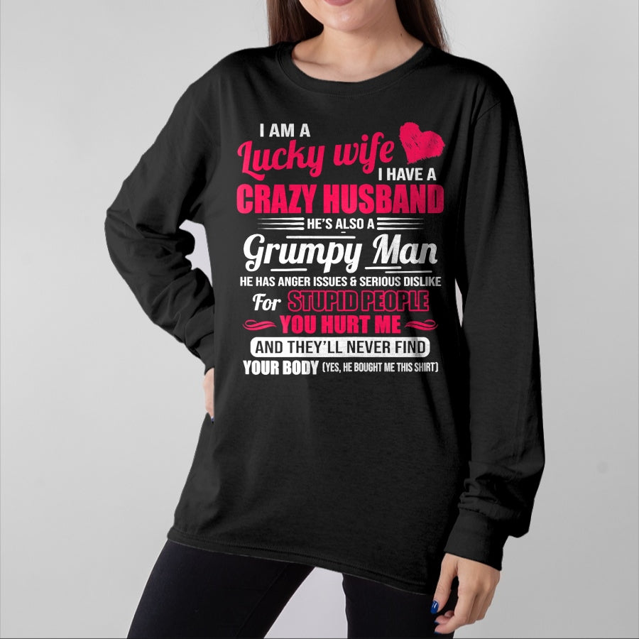 Best Wife Shirt, Wife and Husband Unisex T-Shirt/Hoodie/Sweatshirt HLT00 - Gift for wife T shirt, lucky wife I Am A Lucky Wife, I Have A Crazy Husband Gift For Womens T-Shir (1)