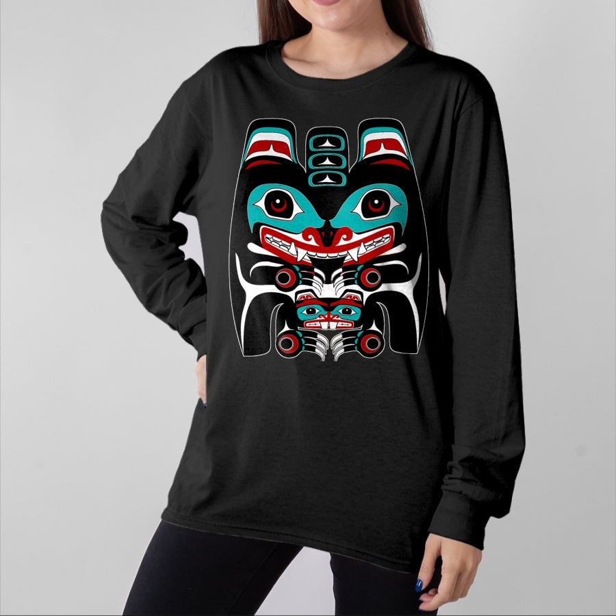 Native American T-Shirts, Vintage Native American Unisex T-Shirt/Hoodie/Sweatshirt HLT00 - Indigenous Alaska Native American Art Style Bear & Beaver