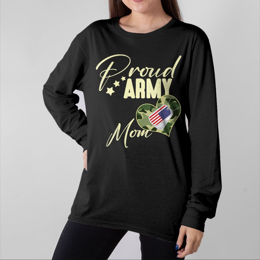Gift for Dad Shirt, Funny Dad Unisex T-Shirt/Hoodie/Sweatshirt HLT00 – Proud Army MOM Camouflage Dog Tag USA American Flag V-Neck T-Shirt