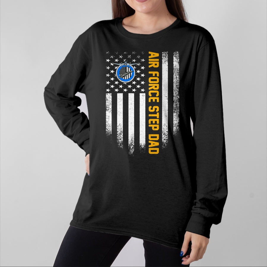 Gift for Dad Shirt, Funny Dad Unisex T-Shirt/Hoodie/Sweatshirt HLT00 – Vintage USA American Flag Proud Air Force Veteran Step Dad T-Shirt